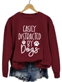 Burgundy crewneck sweatshirt with 'Easily Distracted by Dogs' print and drop shoulder - Wine Red Sweatshirt (White Font)