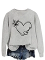 Light gray crewneck sweatshirt with Oma heart floral print and casual long sleeves - Grey (Black Print)