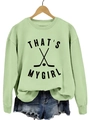 Sweatshirt vert menthe à manches longues avec imprimé hockey THAT'S MY GIRL - Vert Olive (Police Noire)