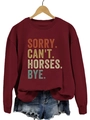 Sweat femme col rond rouge foncé avec imprimé vintage texte Sorry Can't Horses - Bordeaux