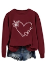 Burgundy long sleeve crewneck sweatshirt with Oma heart print and denim shorts set - Wine Red (White Letters)