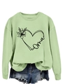 Sage green crewneck sweatshirt with heart flower print and Oma script design - Olive Green (Black Letters)