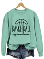 Mint green BASKETBALL grandma crewneck sweatshirt styled with denim shorts - Light Green Sweatshirt (Black Font)