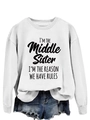 Close-up of white crewneck sweatshirt with black slogan and denim shorts outfit - White (Black Font)