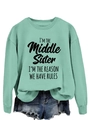Sage green sweatshirt with 'I'M THE Middle Sister' text print and denim shorts - Light Green (Black Text)