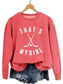 Sweat corail col rond avec imprimé THAT'S MY GIRL hockey et short en jean - Rouge (Police Blanche)