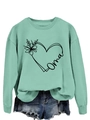 Mint green crewneck sweatshirt with heart flower 'Oma' print and soft cotton blend - Light Green (Black Print)