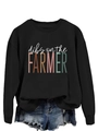 Detail of dibs on the farmer letter print on black crewneck long sleeve sweatshirt - S / Black (White Print)