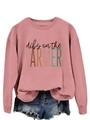 Flat lay of pink crewneck sweatshirt with 'dibs on the FARMER' text and denim shorts - S / Rose Gold (Black Print)