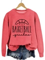 Pink Basketball Grandma crewneck sweatshirt paired with denim shorts on a wooden hanger - Red Sweatshirt (Black Font)