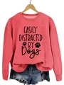 Red crew neck sweatshirt with 'Easily Distracted by Dogs' print and paw motifs - Red Sweatshirt (Black Font)