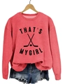 Sweat-shirt rouge à col rond avec imprimé That's My Girl et motifs de hockey - Rouge (Police Noire)