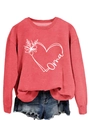 Red crewneck Oma sweatshirt featuring floral heart print and casual casual styling - Red (White Letters)