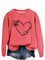 Women's coral pink crewneck sweatshirt with heart flower print and Oma lettering - Red (Black Print)