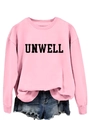 Detail of pink crewneck sweatshirt featuring bold black UNWELL letter print on chest - S / Pink (Black Text)