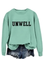 Detailed close-up of UNWELL letter print on mint green cotton blend sweatshirt - S / Light Green (Black Text)