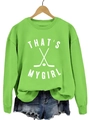 Sweat vert néon col rond avec imprimé hockey 'That's My Girl' et short en jean - Vert Néon (Police Blanche)