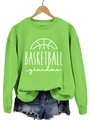 Bright green crewneck sweatshirt featuring white Basketball Grandma print and ribbed cuffs - Fluorescent Green Sweatshirt (White Font)