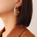 Gold plated large C-shape hoop earrings featuring sparkling baguette cut cubic zirconia - Gold (F569-Gold C-Shaped Zircon Earrings)