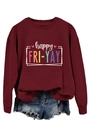 Detail of burgundy sweatshirt featuring a colorful happy FRI-YAY print and heart decoration - Wine Red