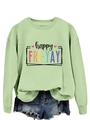 Detail of light green sweatshirt with happy FR-YAY print and ribbed knit cuffs texture - Olive Green