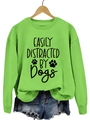 Bright green sweatshirt with Easily Distracted by Dogs print and blue denim shorts - Fluorescent Green Sweatshirt (Black Font)