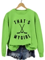 Sweat-shirt femme vert clair à col rond avec motif hockey That's My Girl - Vert Néon (Police Noire)