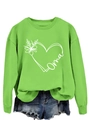 Bright green crewneck sweatshirt featuring a white heart floral Oma graphic print - Fluorescent Green (White Graphic)