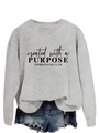 Close-up of Bible verse print on gray crewneck sweatshirt with distressed denim shorts - S / Grey (Black Font)