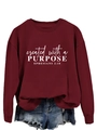 Close-up of Created with a Purpose lettering on a burgundy crewneck sweatshirt - S / Wine Red (White Font)