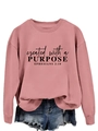 Detail of ribbed neckline and 'created with a purpose' letter print on pink sweatshirt - S / Rose Gold (Black Font)