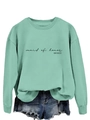 Detail of mint green sweatshirt featuring black 'maid of honor' slogan print text - Light Green Sweatshirt (Black Font)