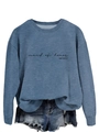 Detail of blue-grey sweatshirt showing Maid of Honor print and fabric texture - Blue Sweatshirt (Black Font)