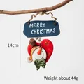 Blue Merry Christmas snowman pendant with red heart and green bow for tree decoration - Christmas Heart Snowman