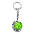 Close-up of double-sided rotating glass moon pendant with green lucky four-leaf clover - Lucky Clover Style 5(JY008584-5)