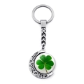 Detailed macro view of the double-sided rotating moon pendant with a green lucky clover - Lucky Clover Style 1(JY008584-1)
