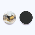 Macro detail of round 30mm crystal glass fridge magnet with gold and black marble texture - Gold Black Gray Marble Style (JY008592-11)