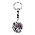 Silver alloy moon keychain with rotating double-sided black cats on branch pendant - Jy008594-12