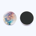 Front and back view of 30mm glass marble fridge magnet with purple and gold ink texture - Purple Blue Gold Flowing Sand Style (JY008592-6)