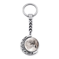 Detailed close-up of a rotatable moon keychain featuring a black cat on a tree branch - White Moon Silhouette Cat (JY008594-8)