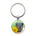 Detail of silver guinea pig keychain featuring a cute pet photo with yellow daisies - Taupe Guinea Pig and Flower (JY008596-Silver 8)