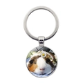 Macro shot of silver guinea pig keychain with daisy glass gem pendant on white background - Guinea Pig with Head Flower (JY008596-Silver 10)