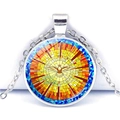 Stained glass dove pendant necklace with silver chain for women featuring a holy peace design - Colorful Mosaic Dove Style (JY008598-4)