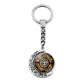 Silver crescent moon keychain with double-sided rotating stained glass dove pendant - White Base Rainbow Radiant Style (JY008600-12)