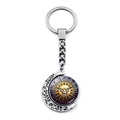 Religious dove keychain with spinning stained glass moon pendant on white background - Full Color Radial White Dove Style (JY008600-10)