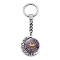 Detail of rotating moon pendant featuring stained glass dove art on silver keychain - Blue Purple Radial Dove Style (JY008600-8)