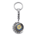 Detail of rotating moon pendant featuring stained glass style dove and scrollwork design - Blue Yellow Contrast Dove Style (JY008600-7)