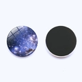 Front and back views of a 25mm galaxy glass fridge magnet with magnetic backing - Purple Starry Style (JY008609-8)