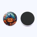 Macro detail of round Halloween pumpkin fridge magnet with strong magnetic backing - Pumpkin With Blue Flame Style (JY008603-12)