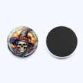 Round Halloween skull magnet with wizard hat in stained glass style for fridges - Skull With Purple Hat Style (JY008603-6)